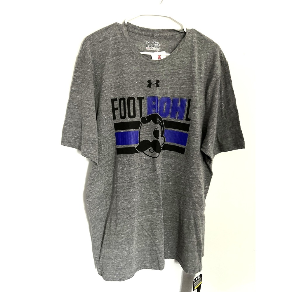 Under Armour Shirt Mens 2XL Gray Foot Bohl Graphic Tee HeatGear Loose Fit NWT